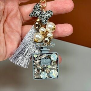 Luxe Gray Perfume Bottle & Baubles Keychain/Bag Charm